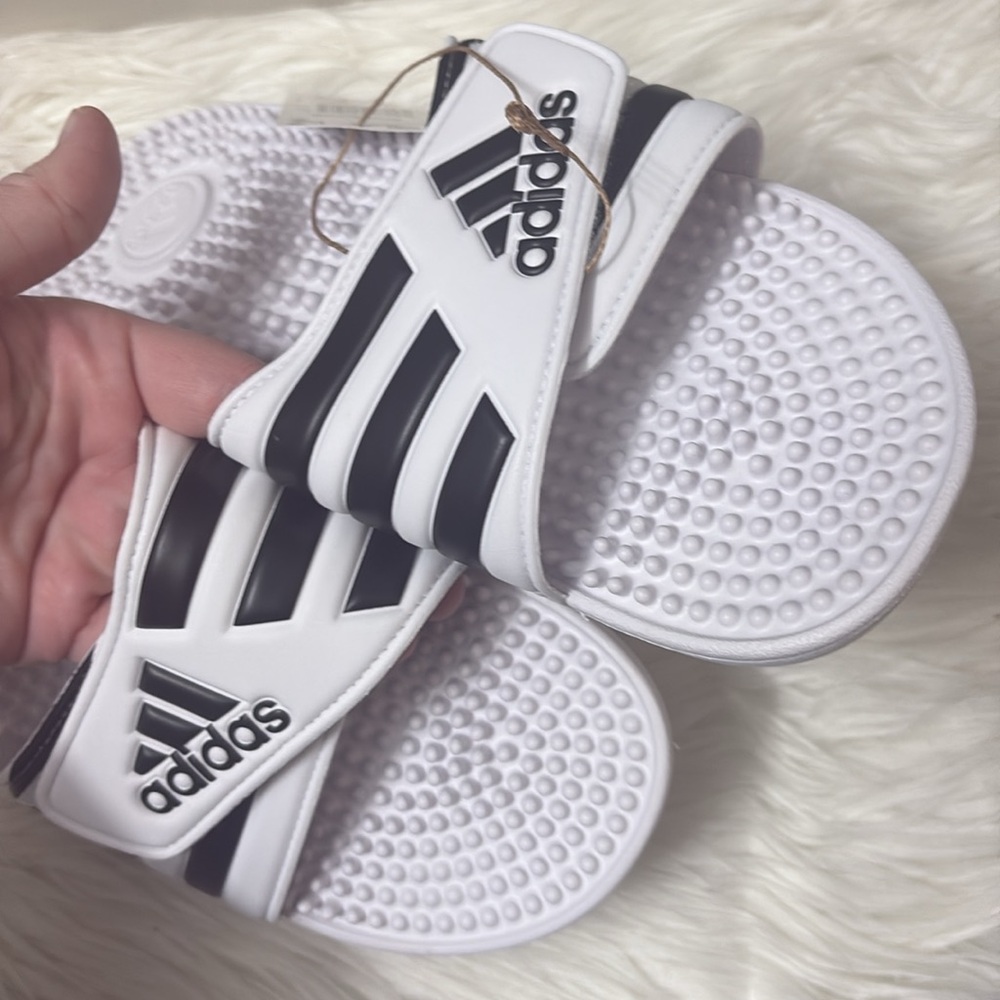 adidas White and Black Adidas Slide Sandals